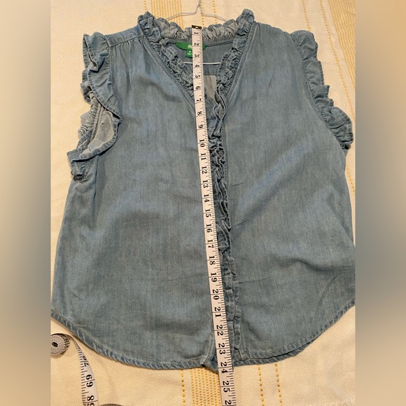 Dip Denim Button Down Top with Ruffle Details - Picture 5 of 8